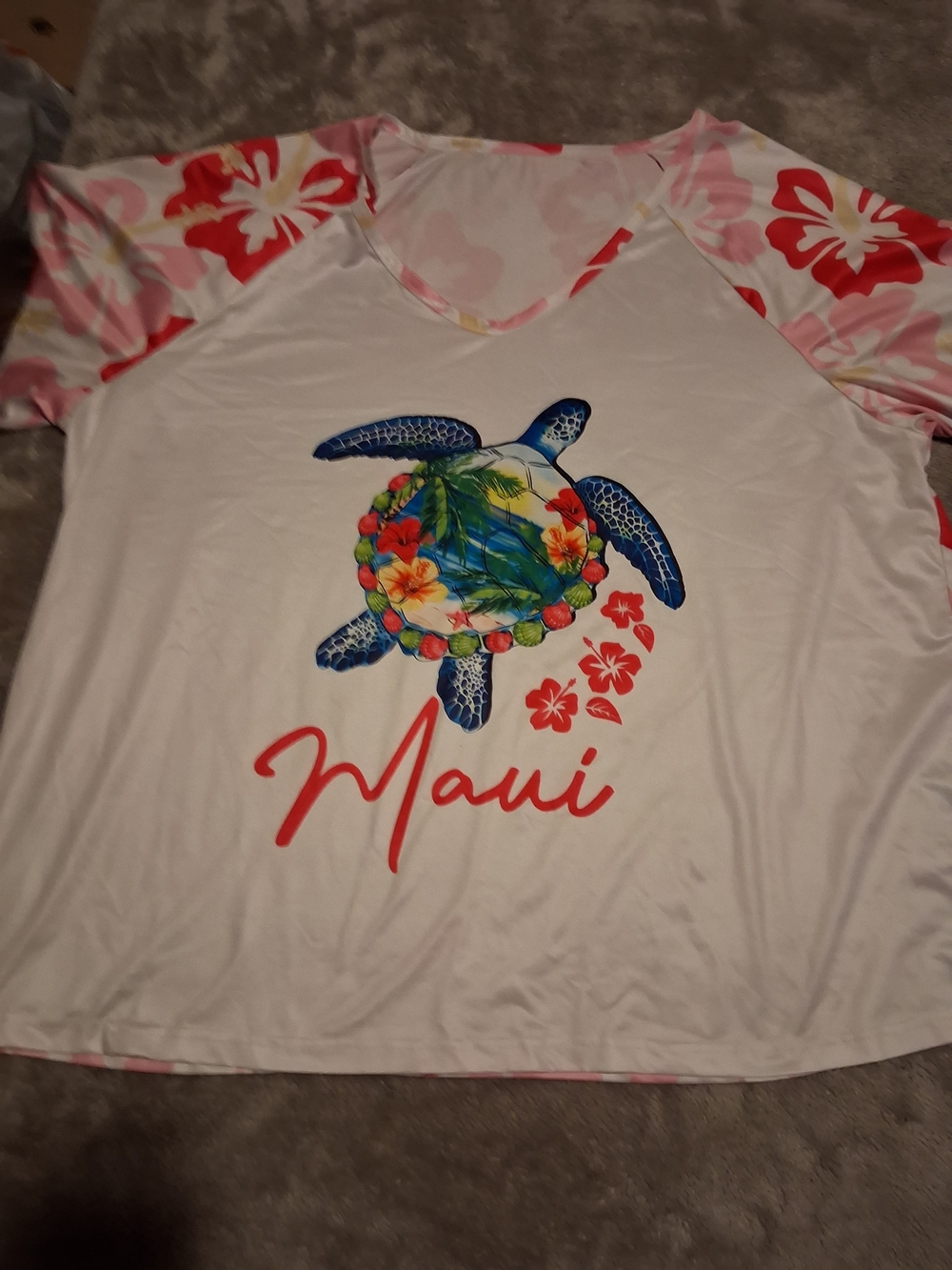 Maui Floral Turtle Raglan Womens Top - White & Pink 3xl
